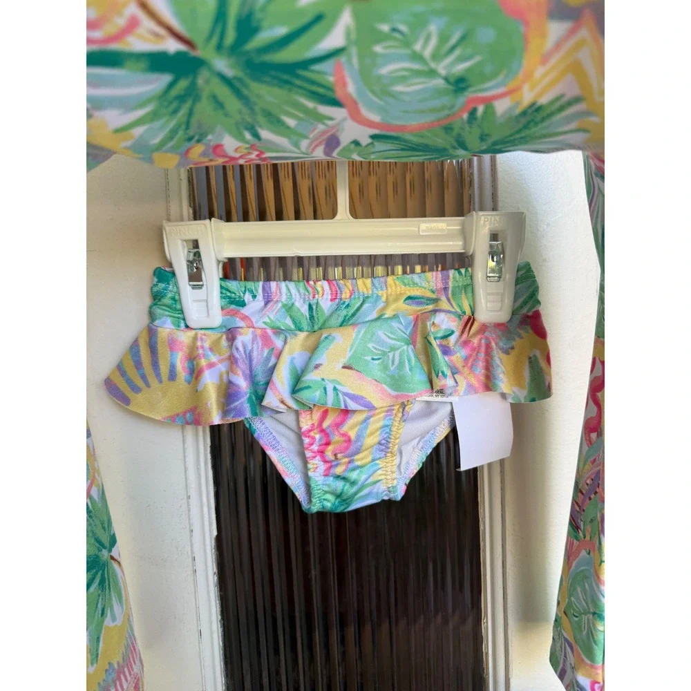 Roxy Kids 2 Piece Rash Guard UPF 50 Tropical Print Yellow Pink Size 24 Months